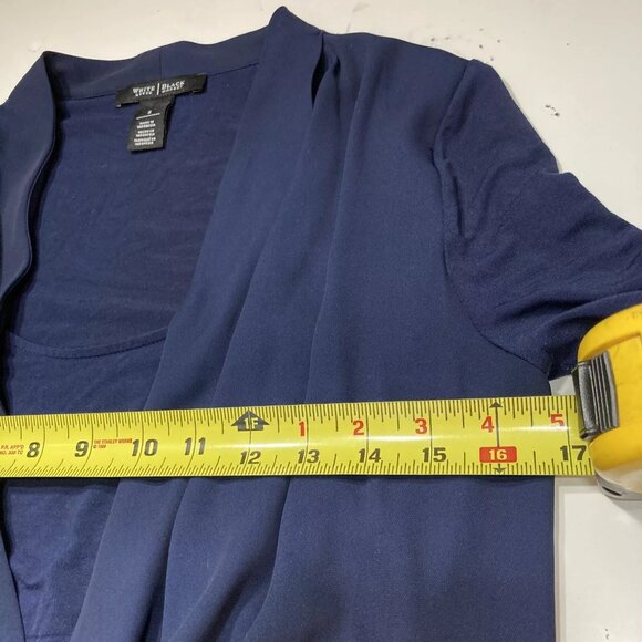 White House Black Market WHBM Navy Drape Crossover Front Blouse Size Small - Picture 11 of 12